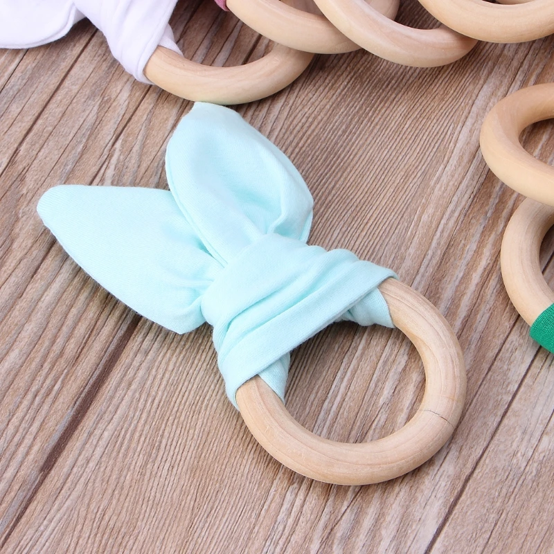 Baby Wooden Hand Grasp Toy Soft Cotton Cute Rabbit Ears Teether Bracelet Comforting Toy Teething Sensory Rattle Gifts for Infant