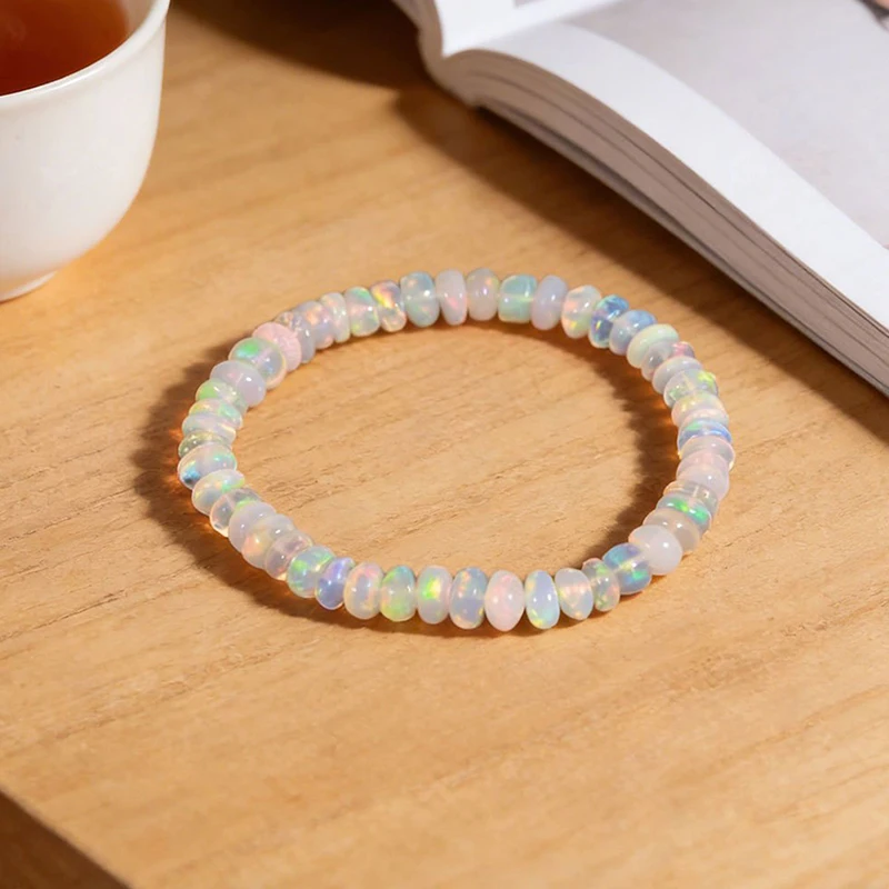 NEW Natural Opal Bracelet For Women Stretchable Elastic Rope Healing Crystal Jewelry Helps Maintain Emotional Balance