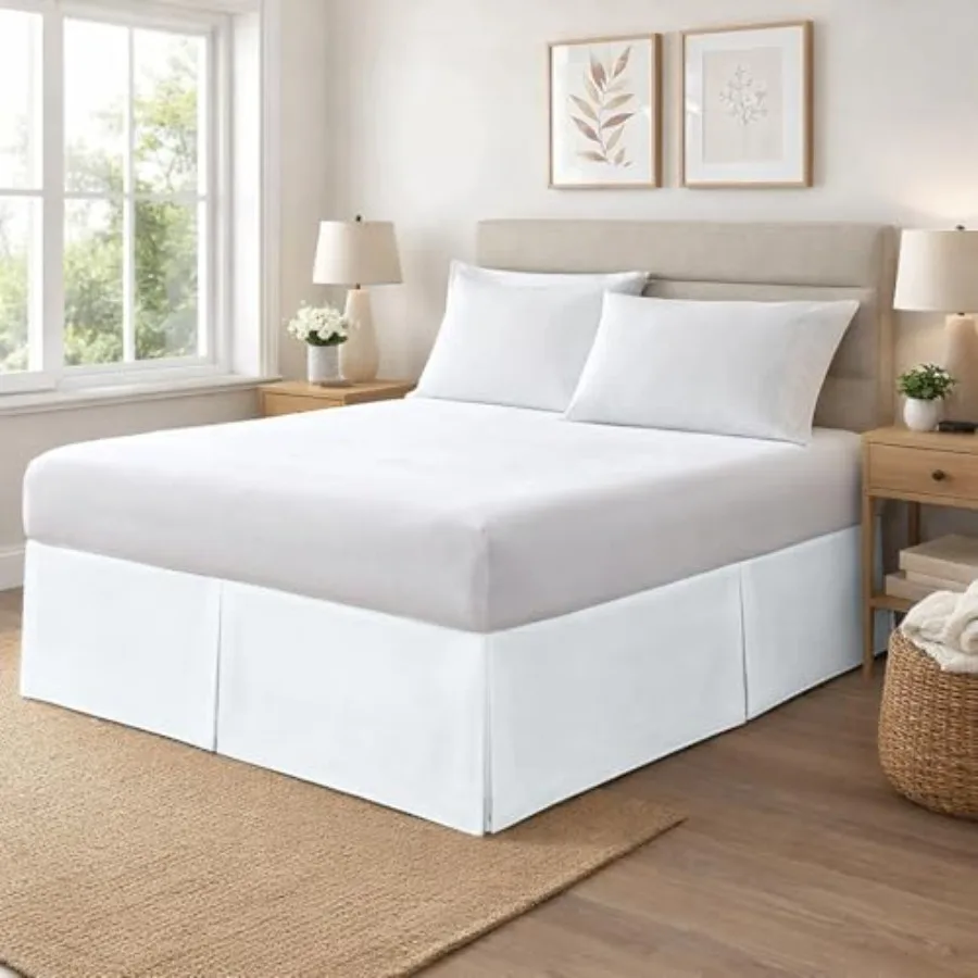 

Покрывало-юбка для кровати Vivacious Bedding Premium, 850TC, с раздельными углами, белое, размер Queen, длина 17 дюймов, 100% органический хлопок