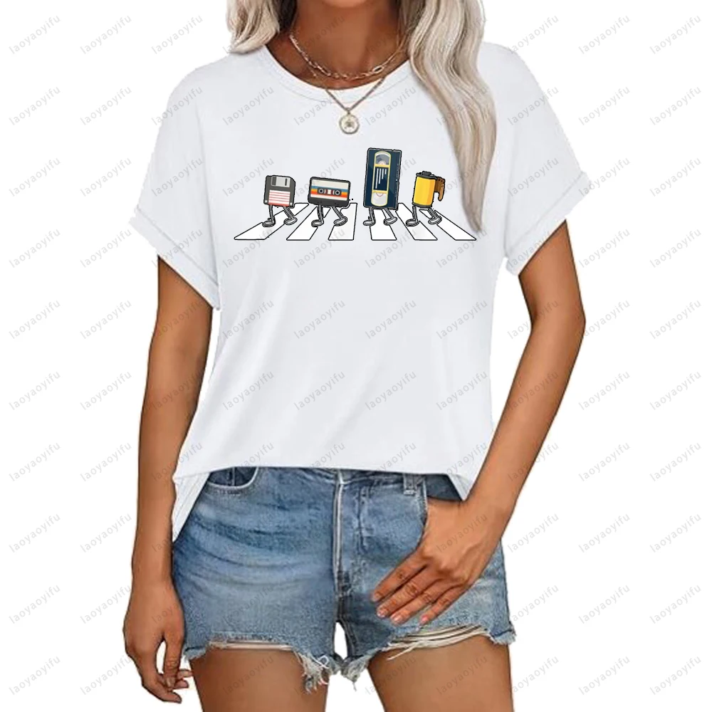 

70s 80s 90s VHS Кассетная лента Floppy Disc Забавная футболка в стиле ретро для фанатов Хип-хоп Панк Повседневная мода Свободная уличная одежда Женская мужская футболка