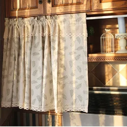 Nordic Style Short Curtain Solid Cotton Linen Lace Hem Half Tulle Curtain Wine Cabinet Door Kitchen Window Small Curtain