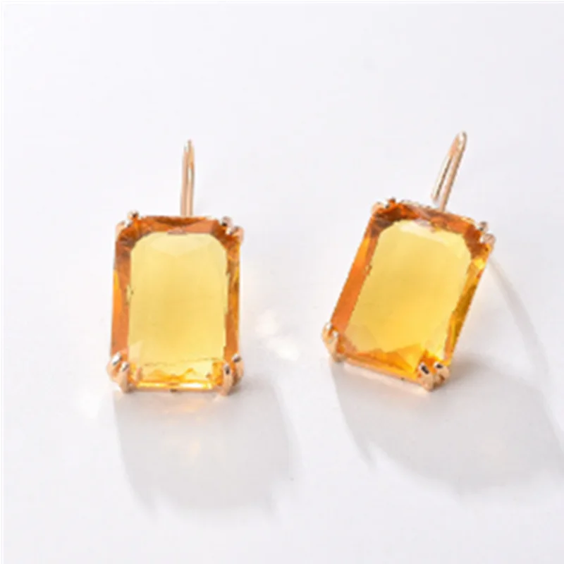 ORZTOON Fashion Simple Yellow Color Square Stone Dangle Exquisite Earrings For Women Accessories Wedding Custom Jewelry