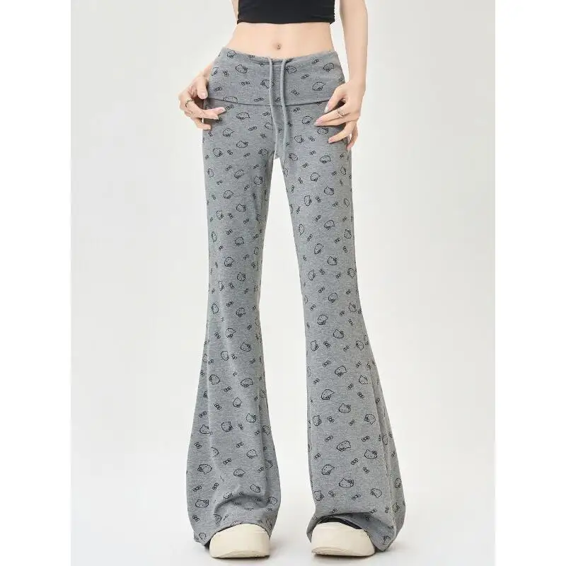 

Брюки Sanrios с мультяшным принтом Hello Kitty, женственные брюки-клеш, облегающие, с высокой талией, универсальные, повседневные, простые, модные, с креативным принтом