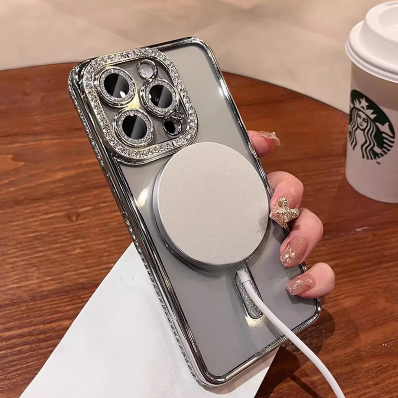 Casing Ponsel Magsafe Mewah Berkilau untuk iPhone 17 16 16e 15 12 13 14 Pro Max Plus Pengisian Daya Nirkabel Magnetik Penutup Transparan