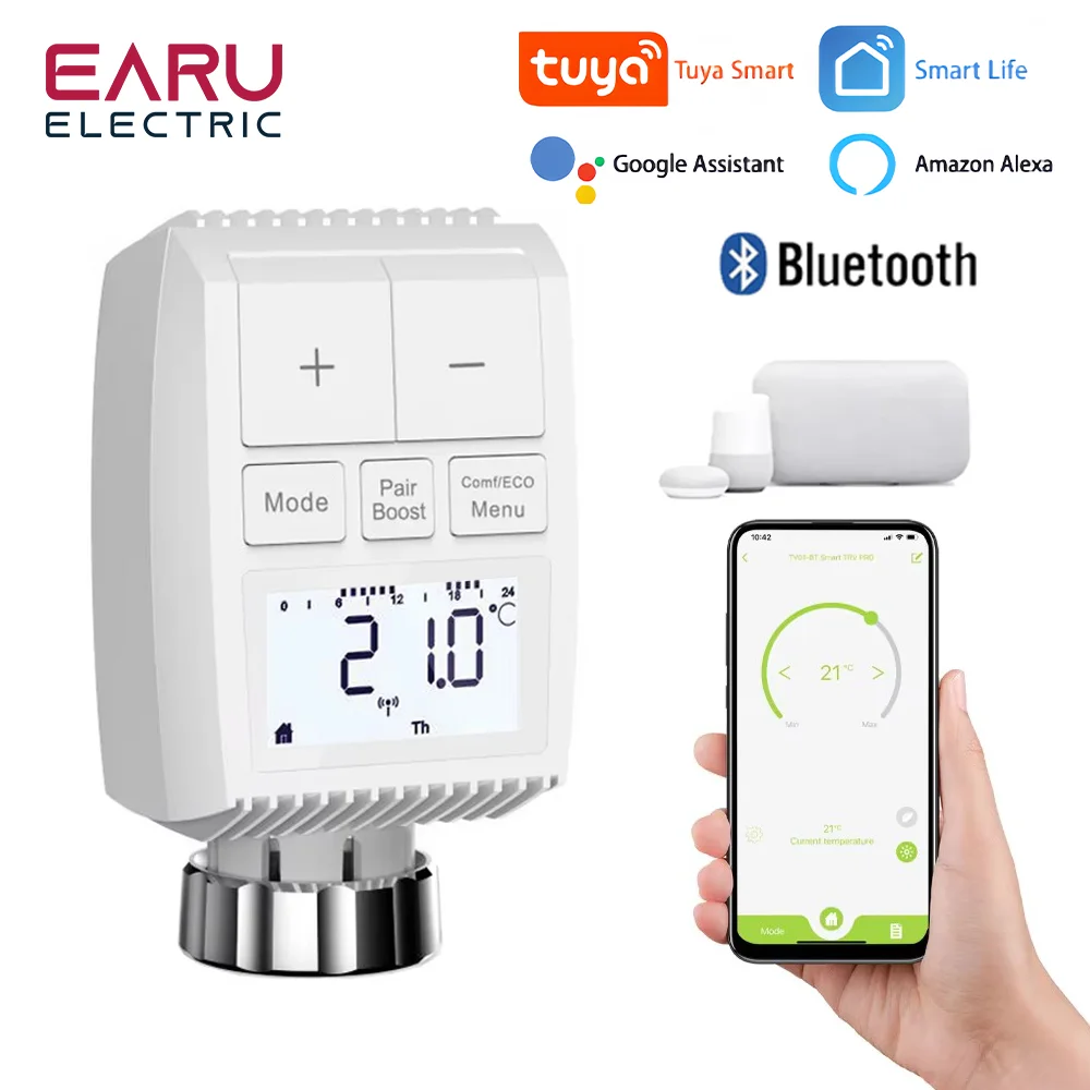 Tuya Smart Bluetooth Radiator Actuator TRV Programmable Thermostat Remote Temperature Controller with Alexa Support