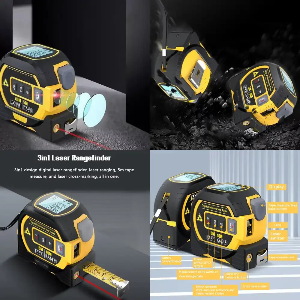 

60m 3-in-1 Rangefinder & Distance Meter Steel Tape 5m Screen Display Waterproof High-Precision Tape