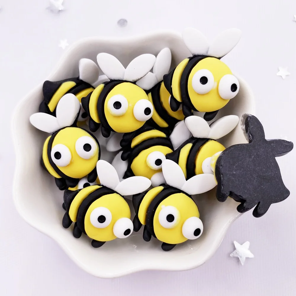 New Resin Colorful 3D Kawaii Bee Flatback Figurine Cabochon Scrapbook DIY Hair Bow Hairpin Craft Home Decor Accessories OH712