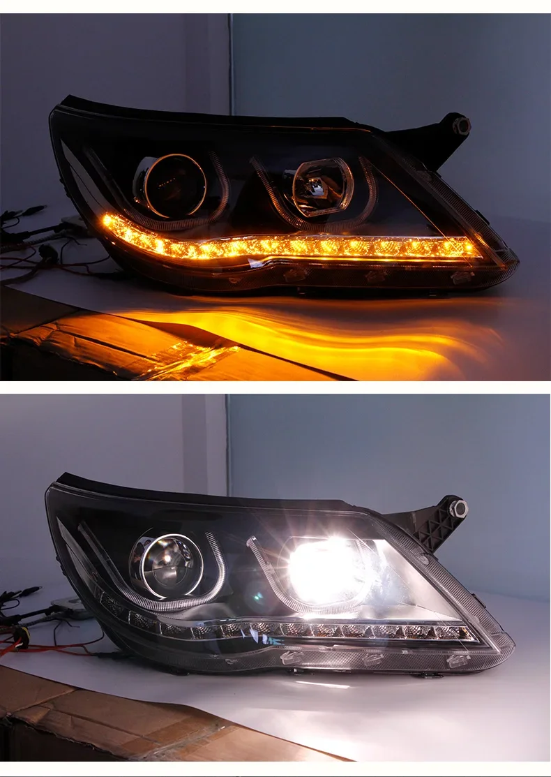 

2 шт. фары в сборе для Volkswagen vw Tiguan 09-12 Double U светодиодные дневные ходовые огни, ксеноновые фары