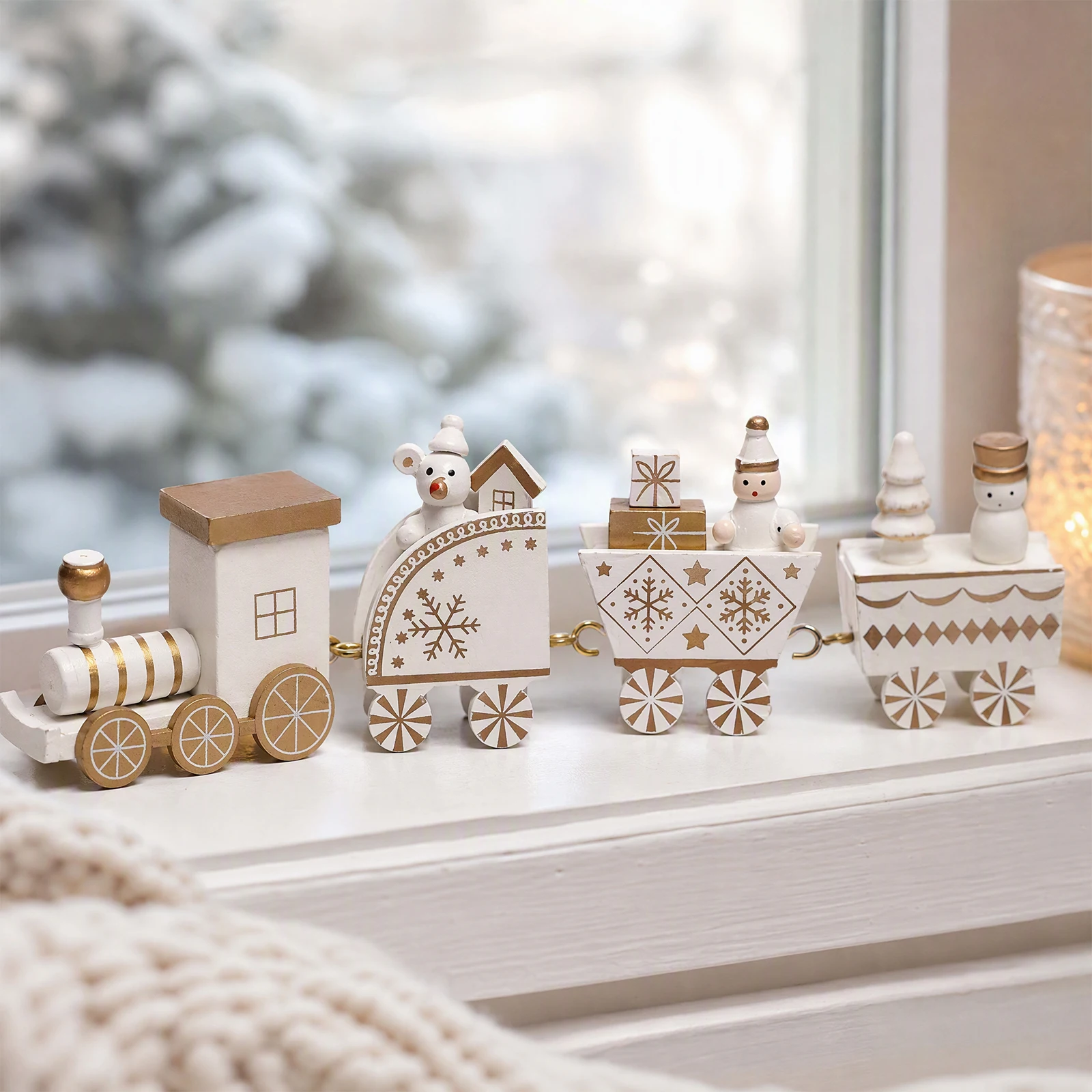 Wood Christmas Train Wooden Holiday Train Christmas Decor Detachable Wooden Carriages Figurine Navidad Decoration for Table