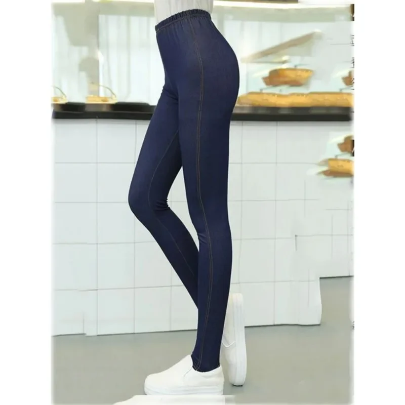 New High Waist Seam Leggings Pantalones Imitate Denim Slim Trample Feet Leggins Pants Fashion Ankle-length Broek Casual Women