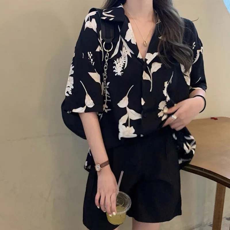 

Vintage Japanese Sle Loose ort Sve Floral irt Women's Summer Ele Design Unique Top Korean Commute Sle