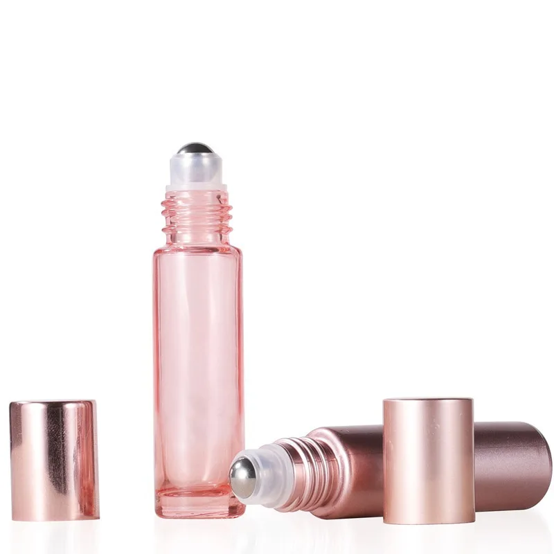 

5Pcs 5/10ml Pink Glass Roll On Bottle Essential Oil Lip Gloss Refillable Tube Empty Jar Glass Perfume Bottle