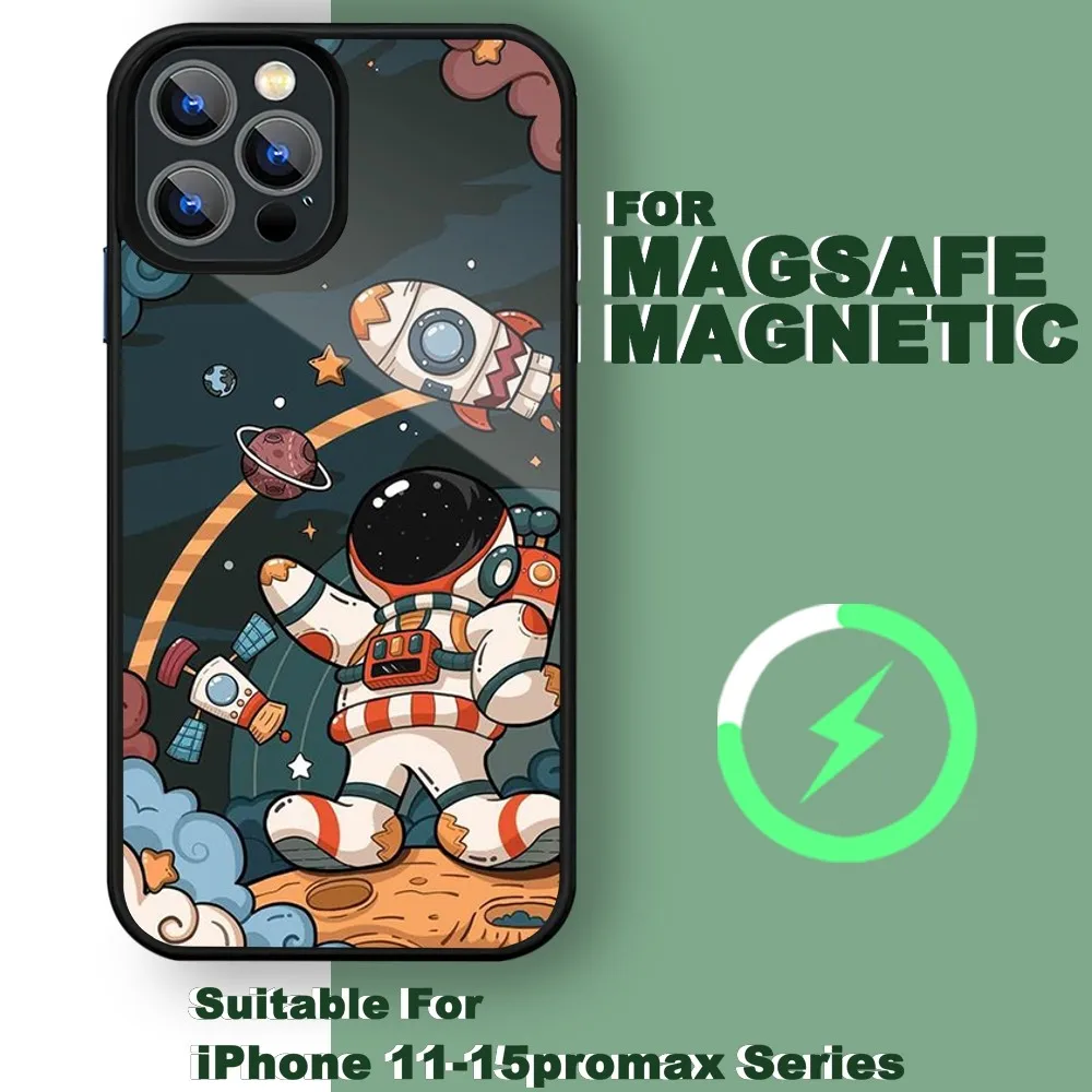 Fashion Cute Space Astronauts Phone Case For iPhone 15 14 13 11 12 Pro Max 14 Plus 15 Pro Max For Magsafe Phone Cover