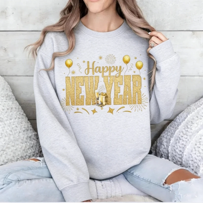 ديسكو الكرة الأسود والذهبي الترتر بريق ليوبارد سنة جديدة سعيدة اسكواش مرحبا 2026 الخريف والشتاء البلوز الكبار البلوز