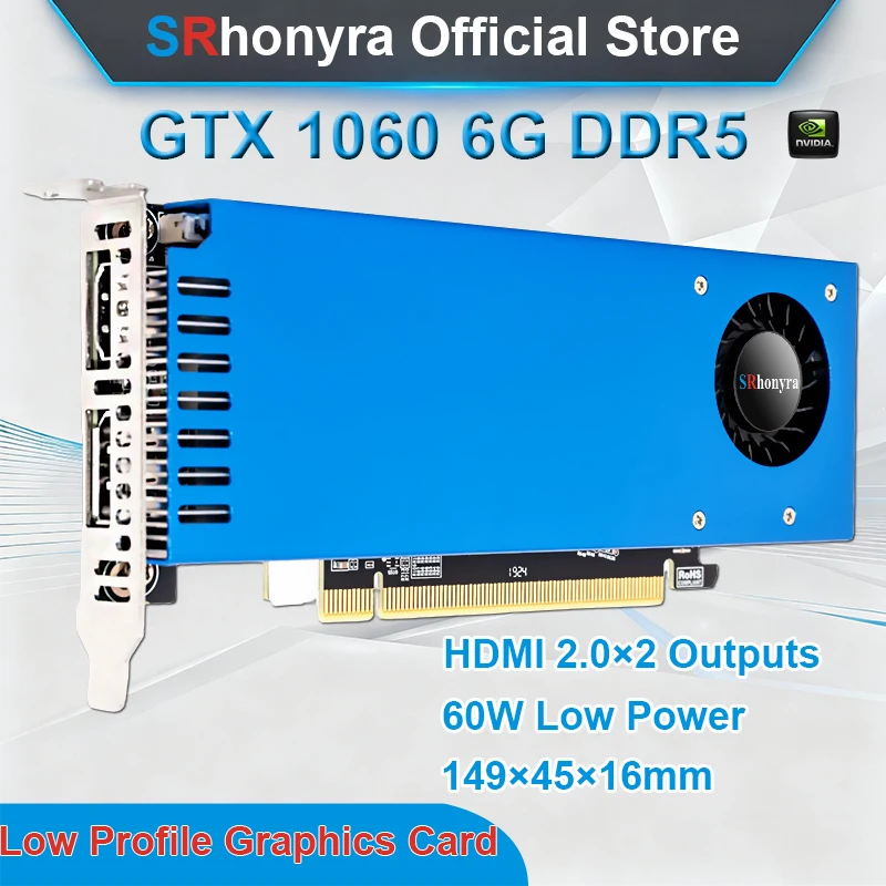 بطاقة رسومات منخفضة المستوى SRhonyra Geforce GTX 1060 3/6GB، GDDR5 PCIe 3.0 X16 192 بت SFF GPU منافذ مزدوجة