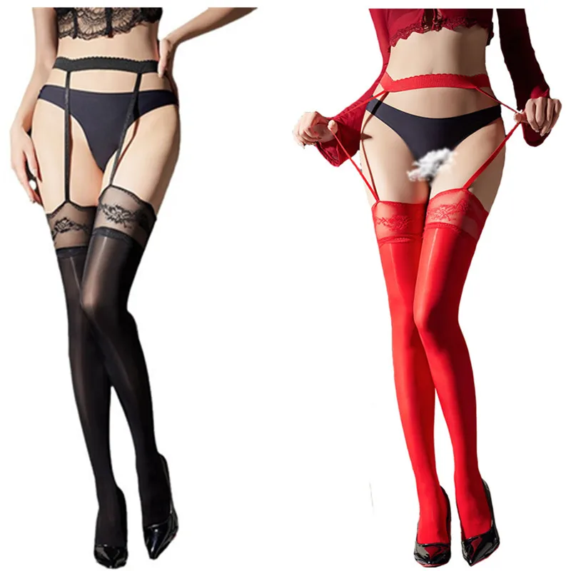 Сексуальные кружевные носки, маслянистые колготки, блестящие гладкие чулки, носки с девятью точками для женщин, колготки с защитой от крючков, чулки для тела, носки с подвязками