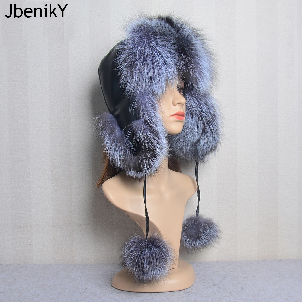 

Women Natural Raccoon Fur Caps Ushanka Hats for Winter Thick Warm Ears Fashion Bomber Pom Pom Hat Lady Real Fox Fur Cap Pompon