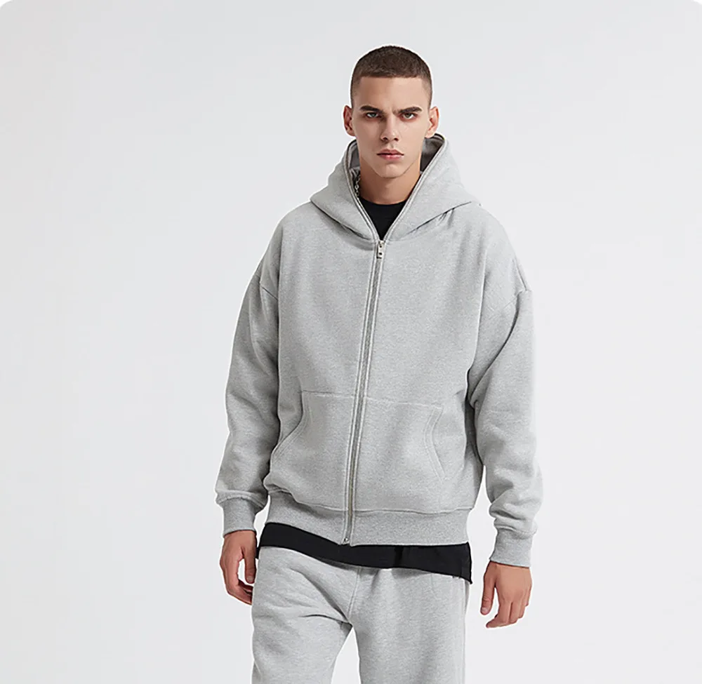 

2025 Autumn New Harajuku Men's Full Zip Up Hoodie American Retro Loose Oversized Hoodie Street Hip-hop Clothing Top Jacket Y2k