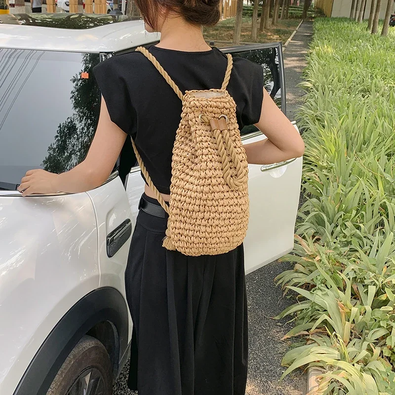 Fashion Straw Solid Backpack Large Capacity High Quality Simple Versatile Bags for Women 2024 Designer New Style in Summer