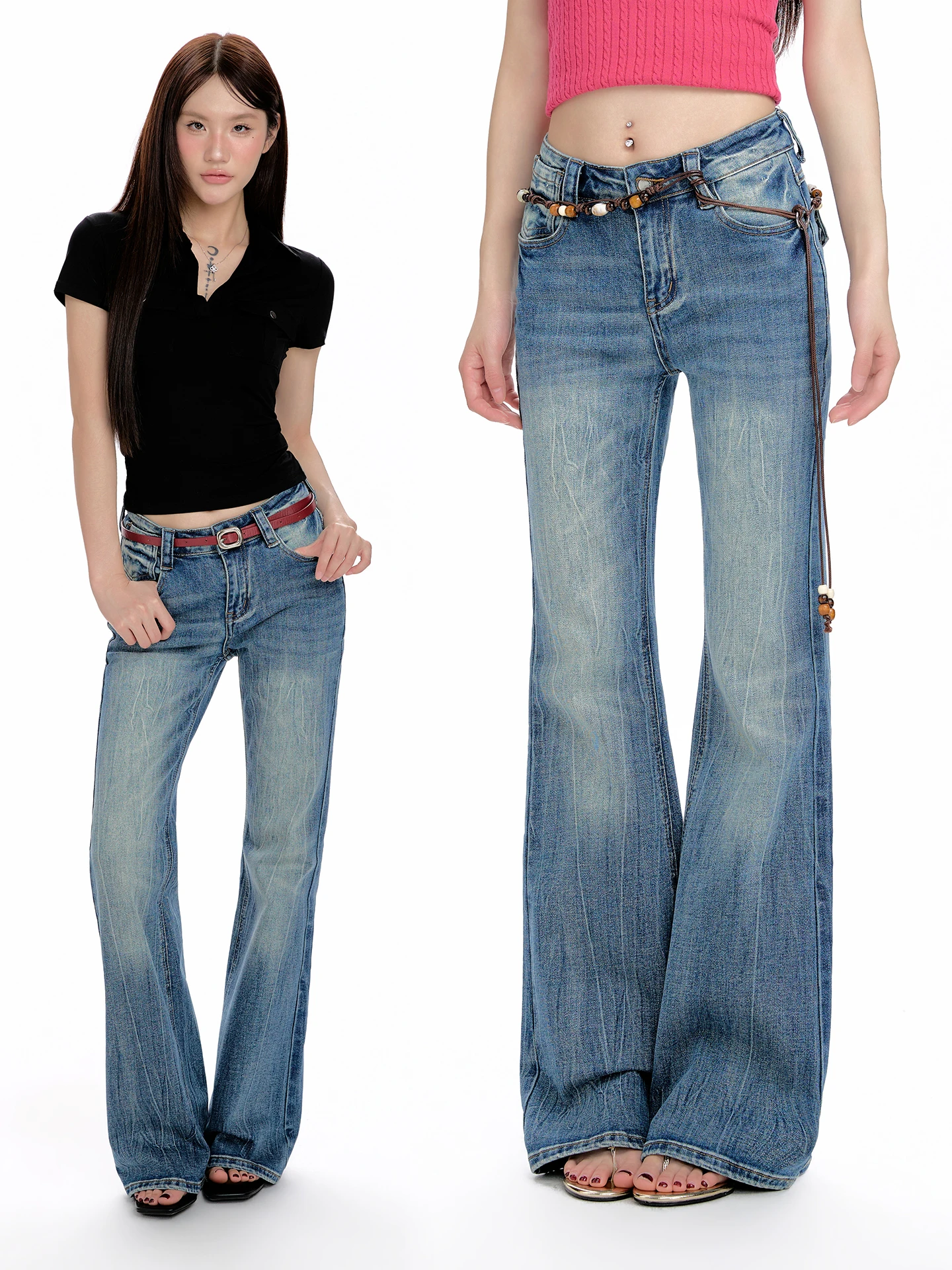

American Style Retro Low Waist Bell Bottom Jeans Women's Spring Summer New Straight Leg Micro Flared Floor Length Pants