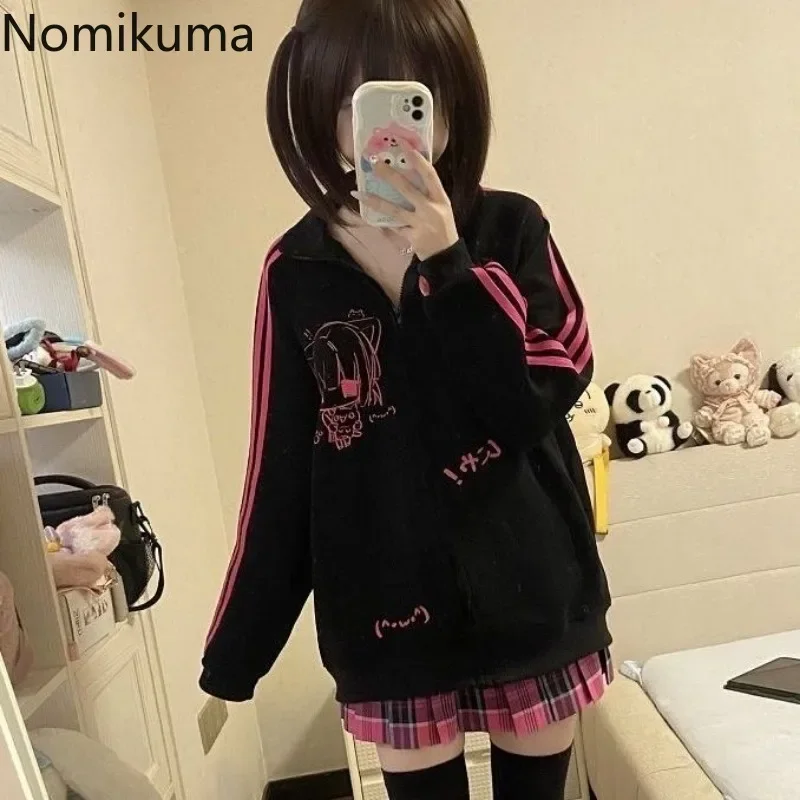 2024 Ropa Mujer Stand Neck Sweatshirts Women Clothing Long Sleeve Casual Anime Print Tops Fashion Japanese Oversized Y2k Hoodies