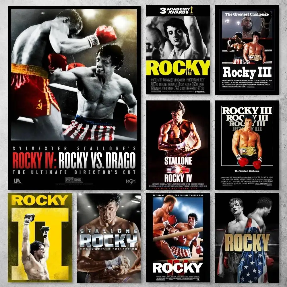 Póster de papel blanco de Rocky Balboa Boxing Fitness, impresión de alta calidad, pegatina artística de pared impermeable para decoración de sala de estar y bar, regalo
