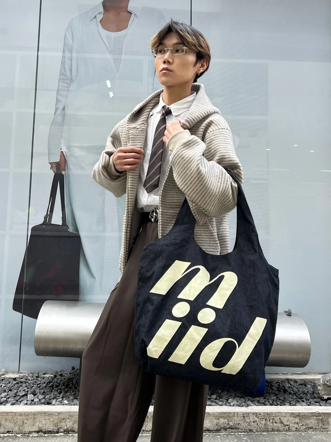 Retro Denim Canvas Tote Bag Unisex Street Style Handbag Large Capacity Shopping Bag Fashionable Casual Shoulder Bag