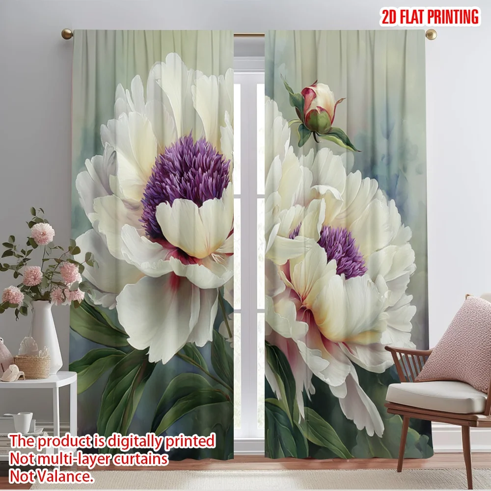 

2pcs 2D flat printing Party Curtain Blooming Peonies Fabric Without Electricity All Season Party & Holiday Decor for Holiday