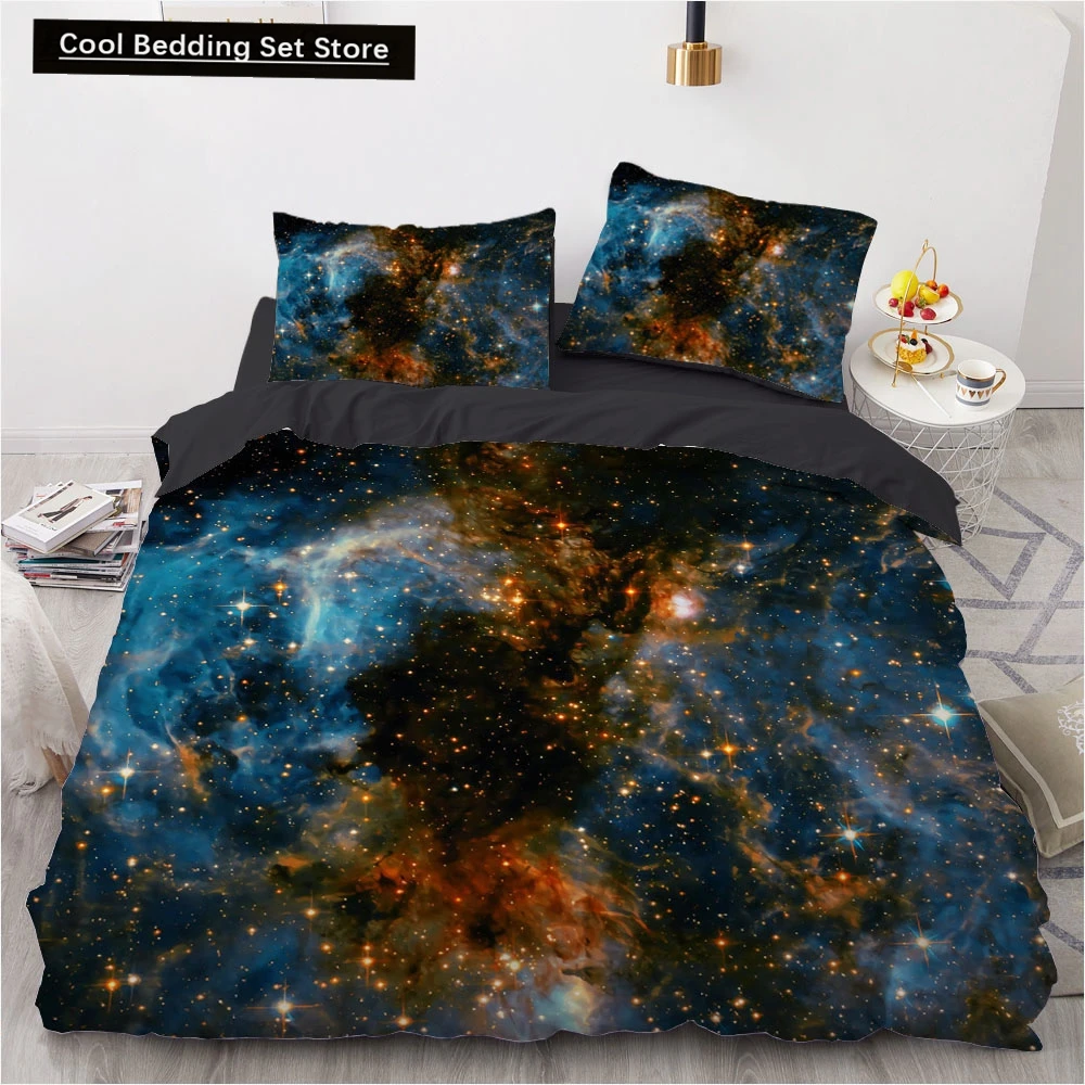 

3D Galaxy King Queen Duvet Cover Starry Sky Bedding Set Universe Quilt Cover Outer Space Soft 2/3pcs Comforter Cover Dark Blue