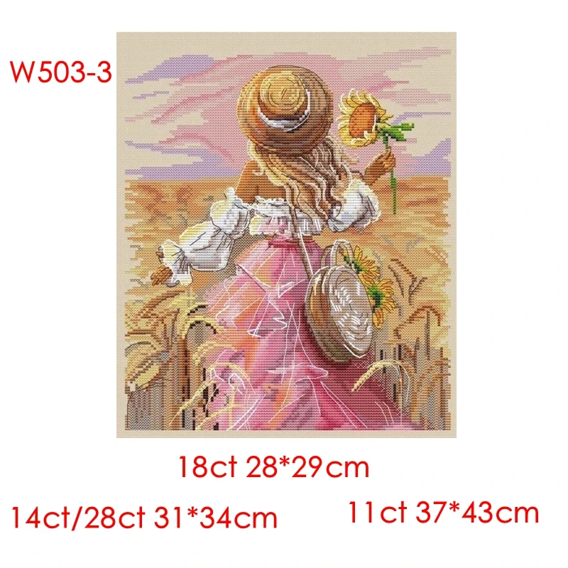 DIY Cross-stitch Kit Sunflower Girl's Back View Embroidery Toolkit Optional Printed Handwork Cross-point Saga for Craft Enthusia
