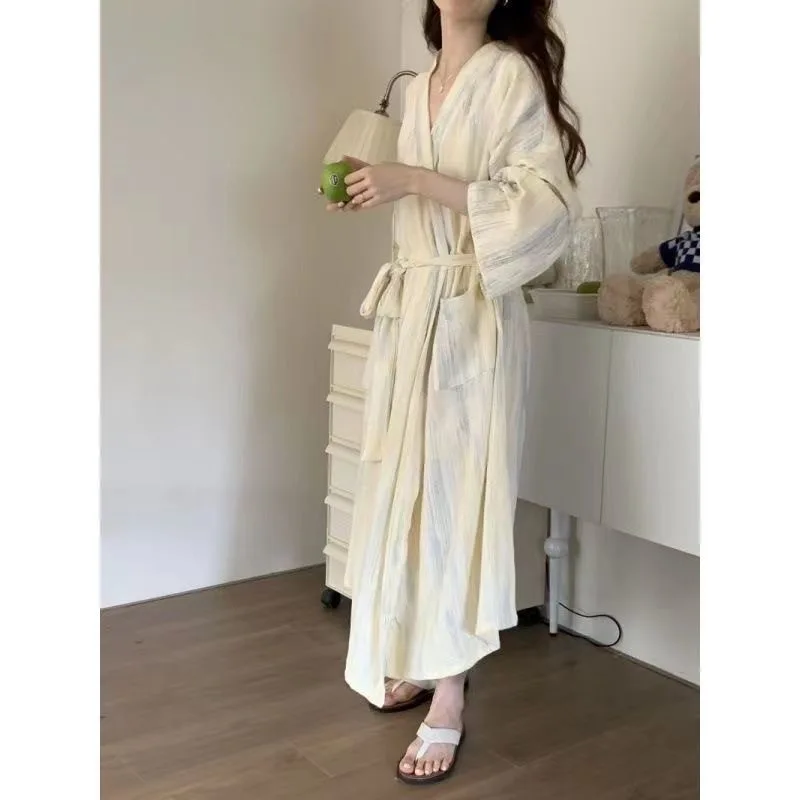 Sexy Long Sleeve Sleepwear Women's Robe Spring Autumn New Style Bear Cartoon Print Floor Length Belted Bathrobe Indoor Outdoo...