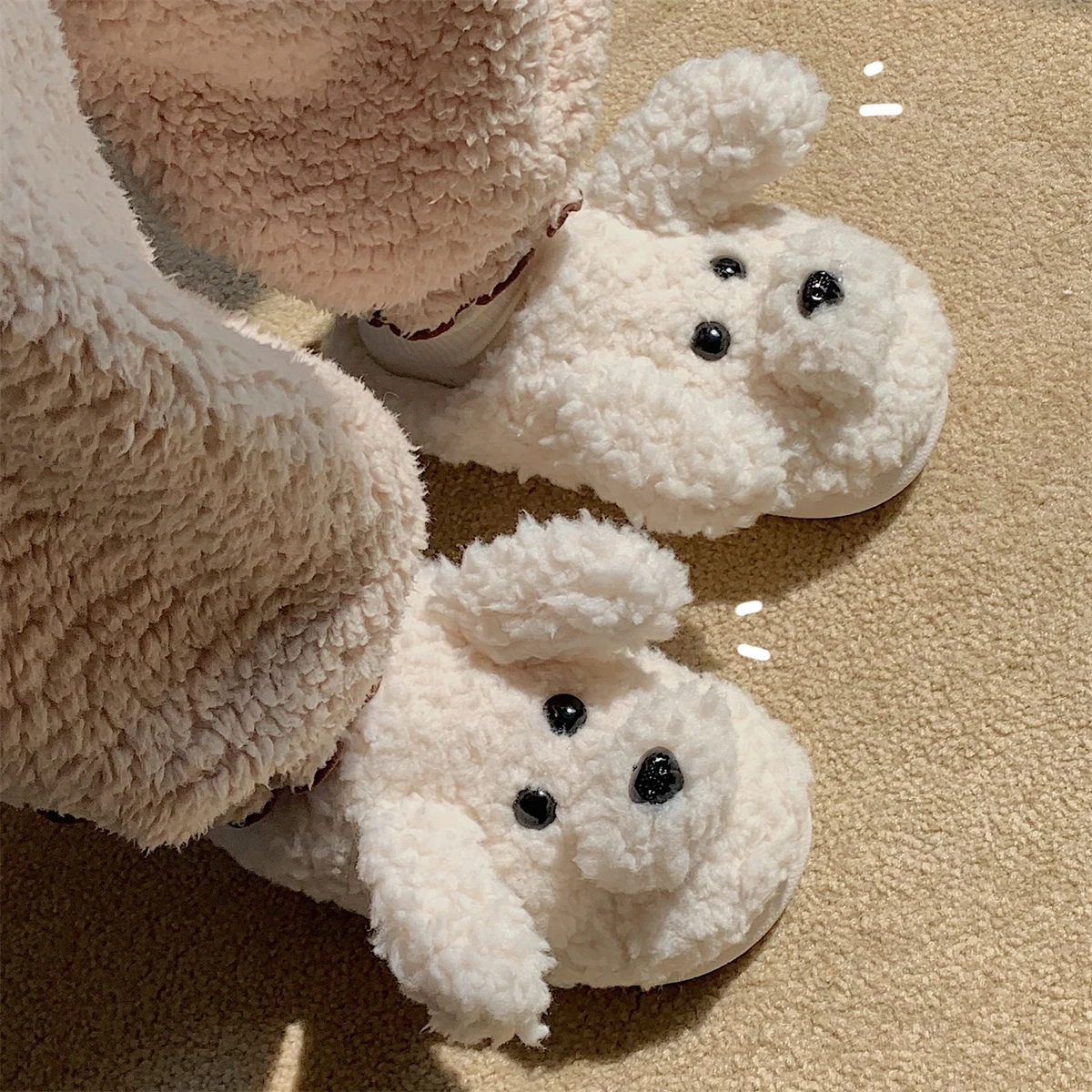 Thin Strip Ins Girly Heart Cute Cartoon Dog Cotton Slippers Female Winter Indoor Home Warm Cover Heel Cotton-padded Shoes