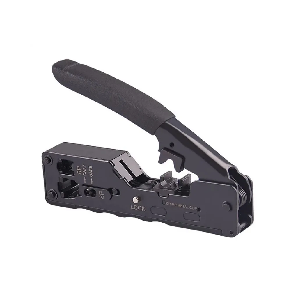 AMPCOM EZ-Type RJ45 Network Crimper - Crimp/Cut LAN CAT8/7/6A/6/5E (STP/UTP/With Tail Clip) & RJ11/12 TEL Modular Cable (AM-718)