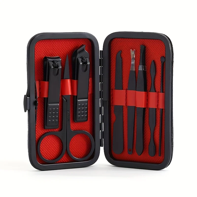 طقم مقص أظافر وباديكير من الفولاذ المقاوم للصدأ مكون من 8 قطع - مجموعة أدوات مانيكير وباديكير محمولة مع خطاف إيجل #6