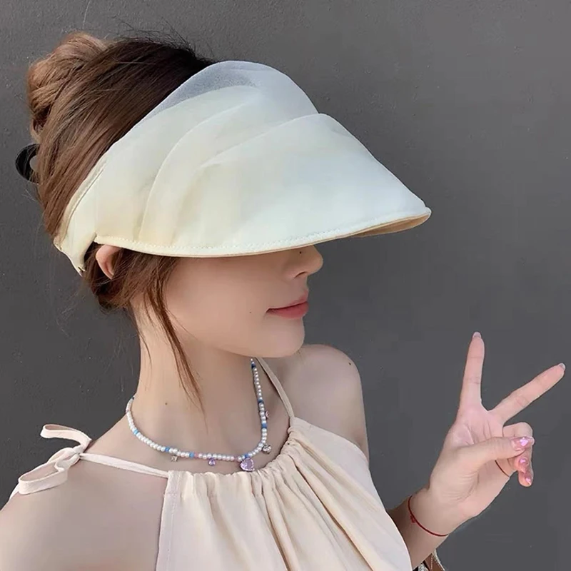 الصيف موضة فارغة قبعة الشمس للنساء الفتيات بلون الأورجانزا عادية واقية من الشمس قبعة في الهواء الطلق كبيرة حافة الشاطئ قبعة الشمس الهدايا #1