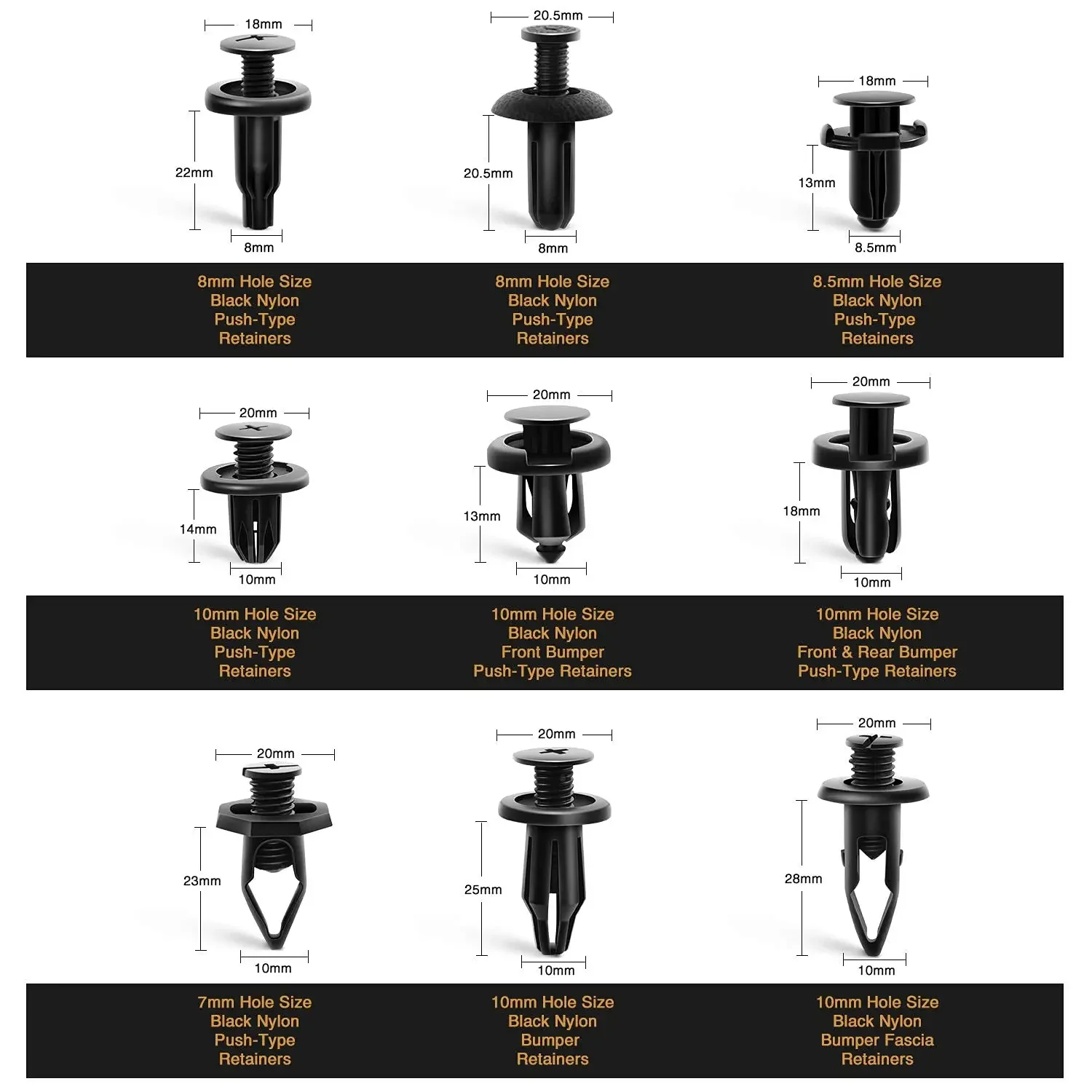 190 قطعة من مشابك تثبيت السيارة ومزيل السحابة - 18 مقاسًا وتطبيقاتًا مشهورة مجموعة مسامير دبوس الدفع التلقائي