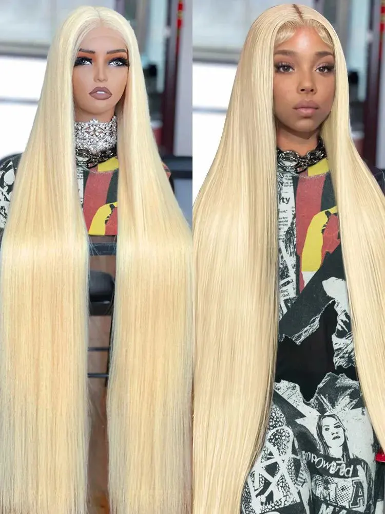 

Blonde Wig Straight 613 Hd Lace Frontal Wig 13X6 13X4 Transparent Brazilian 220 Density 38 40 Inch 100% Human Hair ﻿
