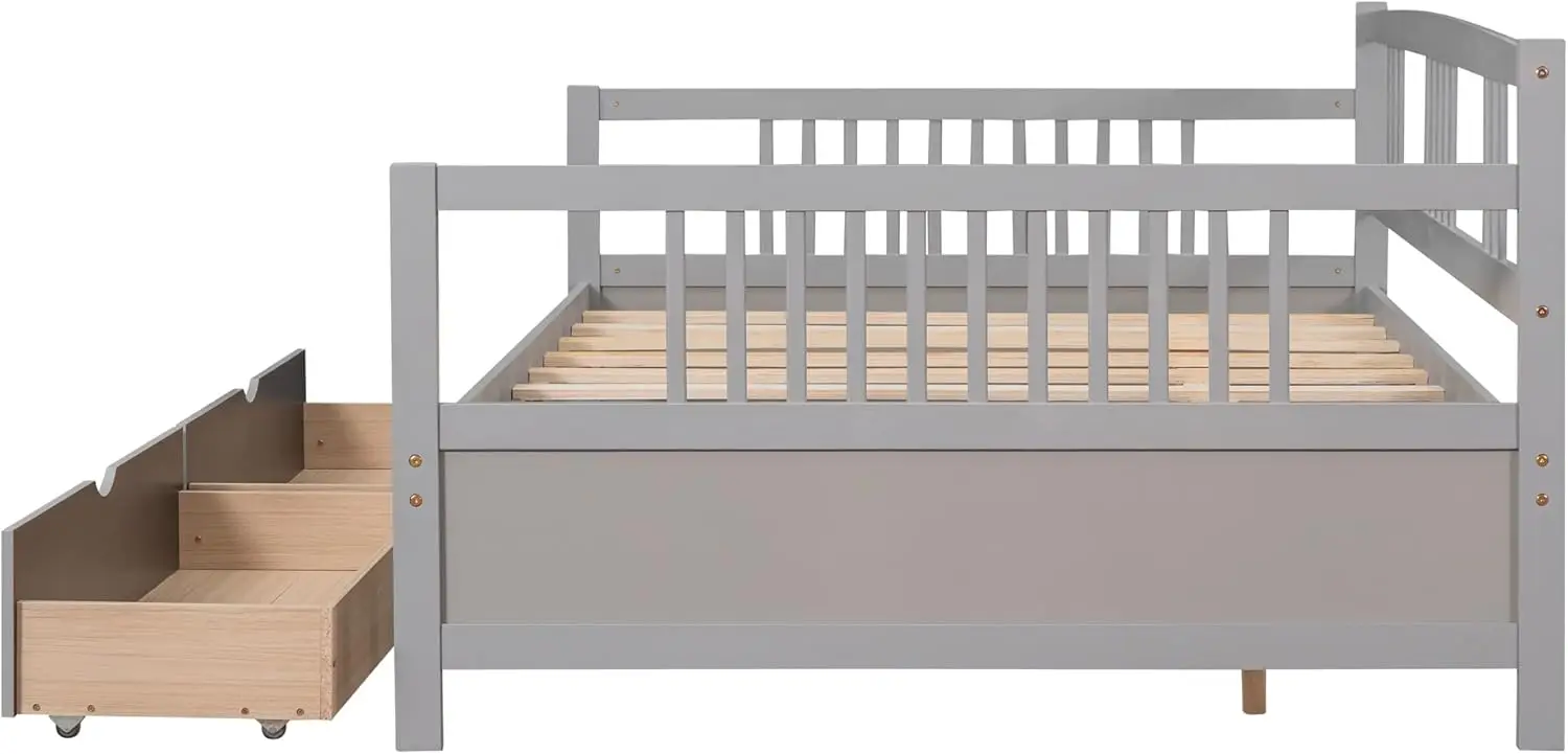 Полноразмерная деревянная кровать с двумя ящиками для хранения для девочек и мальчиков