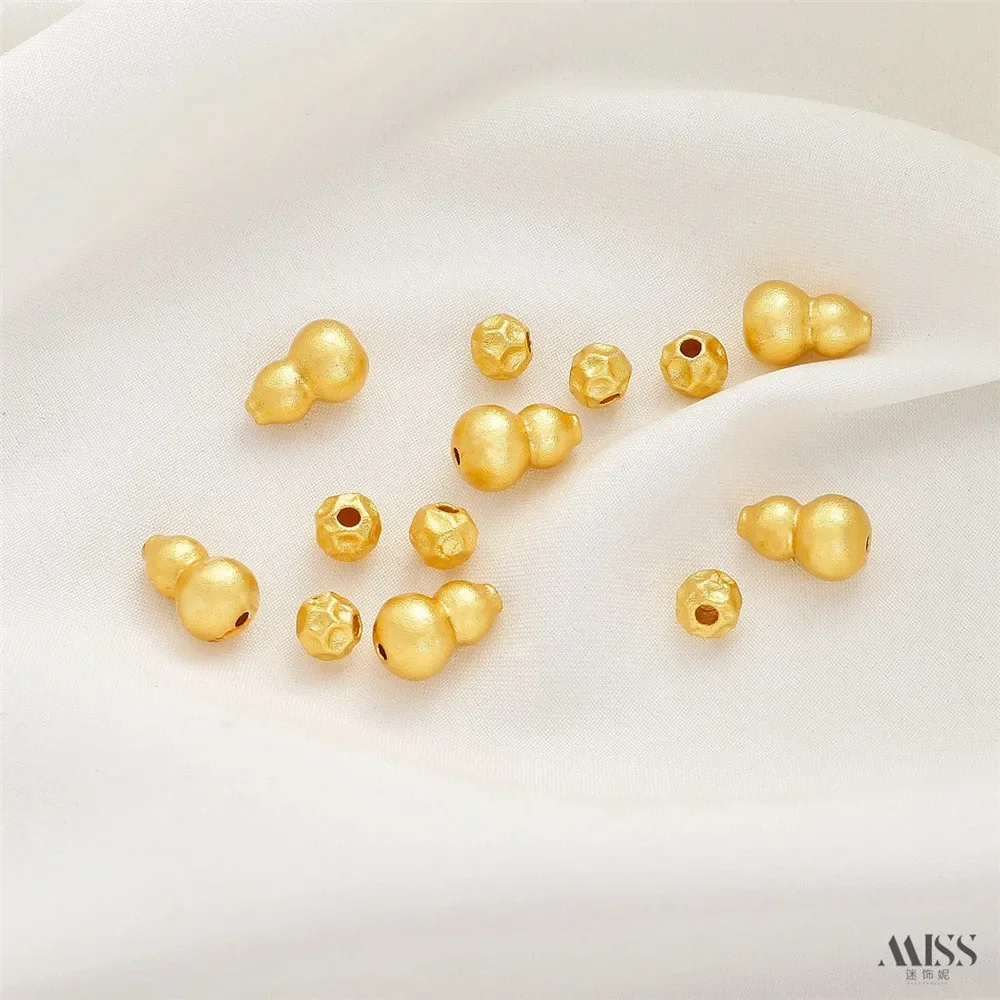 18K Sand Gold Medium Hole Fulu Gourd Hammer Pattern Round Bead Spacer DIY Handmade Bracelet Necklace String Jewelry Accessories