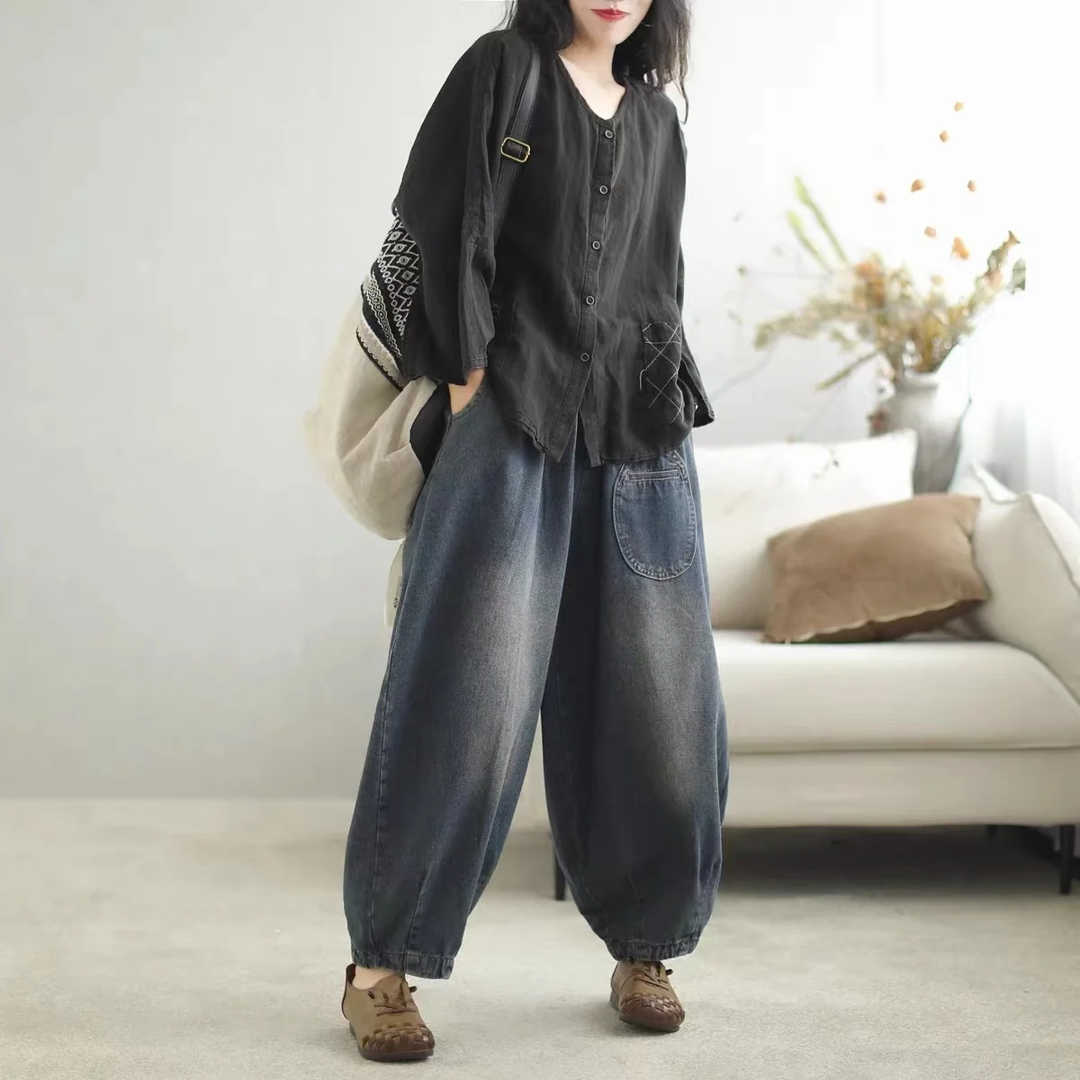 

Loose Casual Women's Denim Jeans Summer Faion plus Size Harajuku Sle Artistic Loose Fit Slimming Trousers Spring Autumn