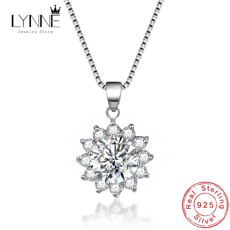 Fashion Exquisite Sunflower Zircon Pendant Necklaces Women Wedding Jewelry 925 Sterling Silver Rhinestone Snowflake Charm Chain