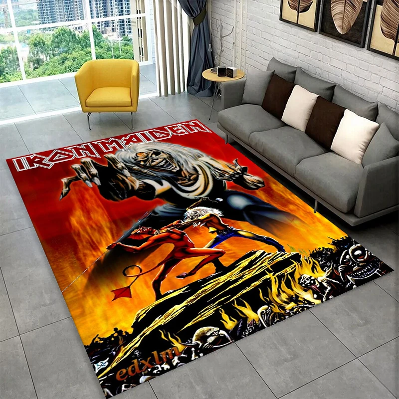 3D I-Iron Maiden Metal Band Carpet Rug for Playroom Bedroom Living Room Sofa Home Decor,kid Game Area Rug Non-slip Floor Mat