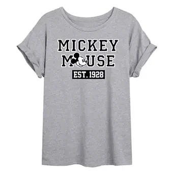 

Disney Mickey Mouse Vintage T Shirt Est 1928 Print Gray Cotton Short Sleeve Tops for Men Women 2025 Summer Retro Cartoon Graphic