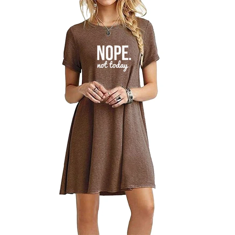 Female Dress Summer O Neck Nope Not Today Printed T-shirt Short Sleeve Mini Dresses Long Tops Above Knee Length Sexy Streetwear