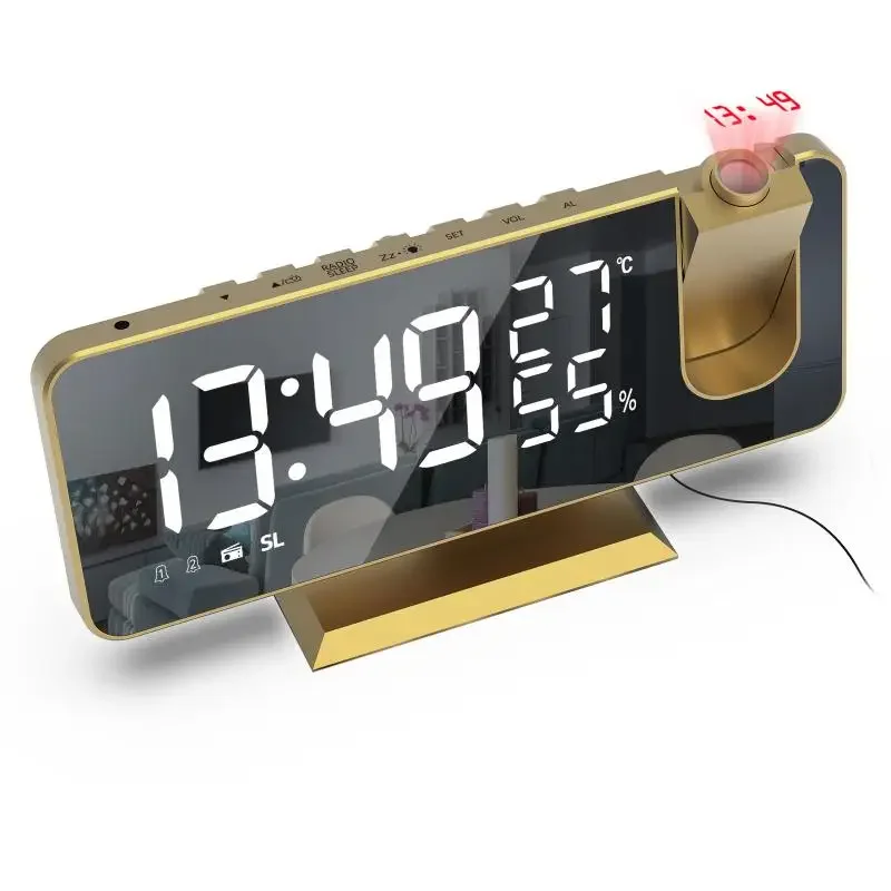 

LED Digital Alarm Clock Watch Table Electronic Desktop Clocks USB Wake Up FM Radio Time Projector Snooze Function 2 Alarm 2#