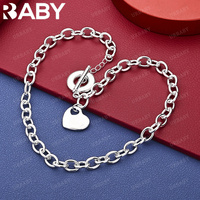 URBABY 925 Sterling Silver 45cm Heart Chain Necklace Charm Trend Birthday Gifts Fashion Party And Daily Wear