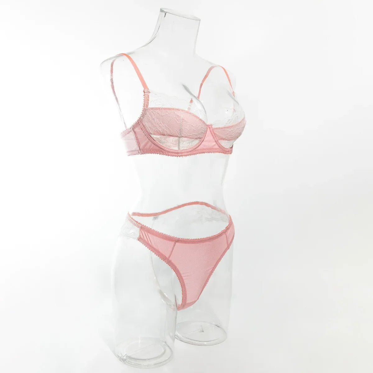 

Ultrathin Women's Satin Push Up Bra Pantie Lingerie 2Pcs Sets Sexy Lace Sheer Underwear Set French Delicate Fairy Bilizna Set