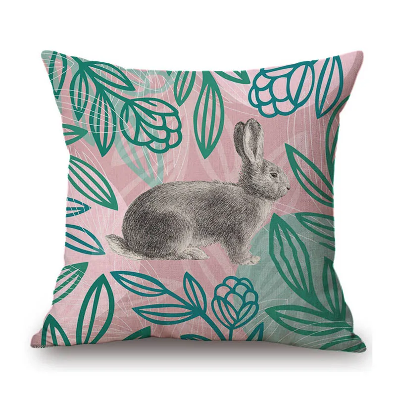 Green Hello Spring Easter Bunny Lovely Cute Rabbit Home Decoration Cotton Linen Sofa Throw Pillow Case  Car Seat Cushion Cover - view 4