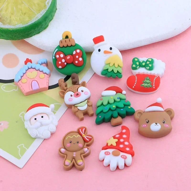 Mini Christmas Series Resin Toy Cute Santa Claus House Cartoon Bear Small Diy Party Hairpin Phone Case Accessories Decorate