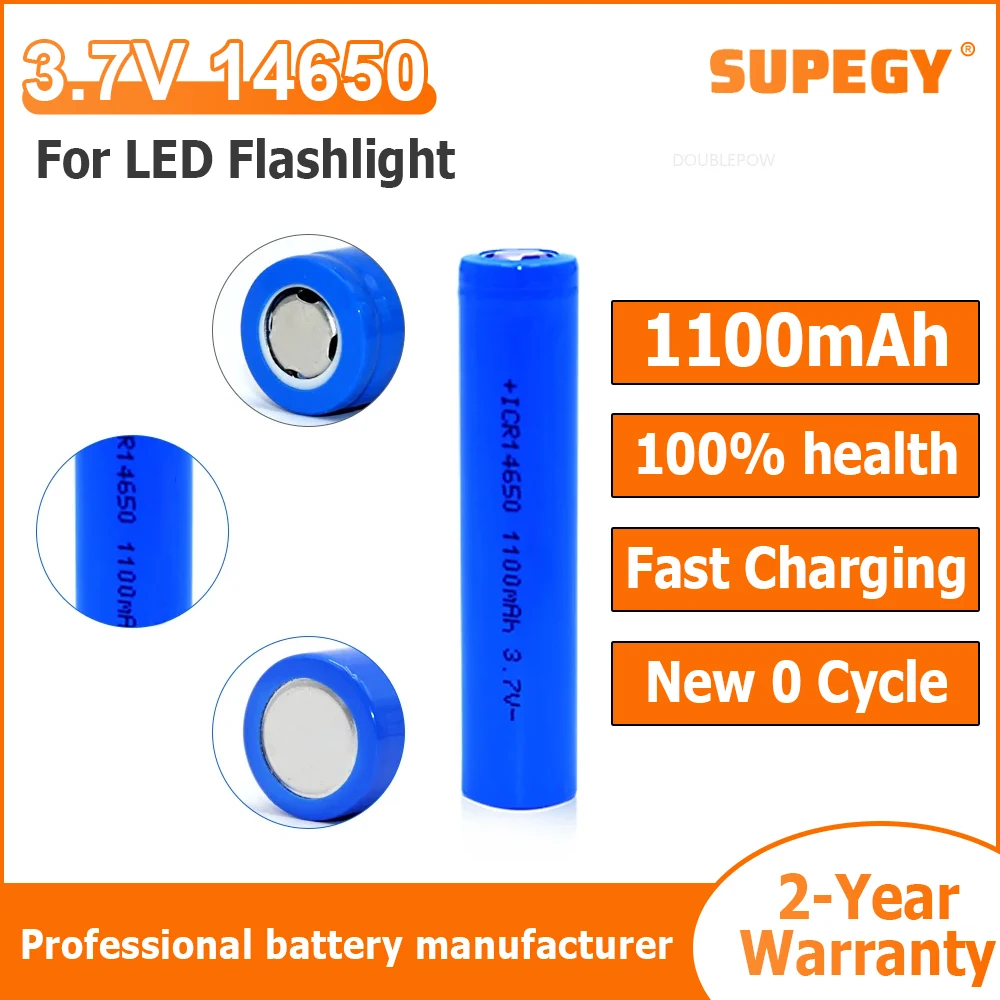 14650 3.7V 1100mah Rechargeable Li-ion Battery for LED Flashlight